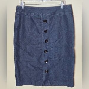 Vintage Y2K Focus 2000 Denim Preppy Grunge Midi Skirt, Size 10